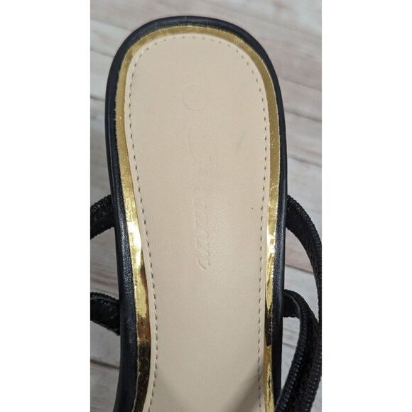 Womens Size US 7 Black Cream Open Toe Slip On Stiletto Strappy Heels - Picture 9 of 10